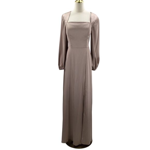 AW BRIDAL 10 L taupe Sahib satin wedding bridesmaid party maxi dress NEW B55 - Picture 3 of 10
